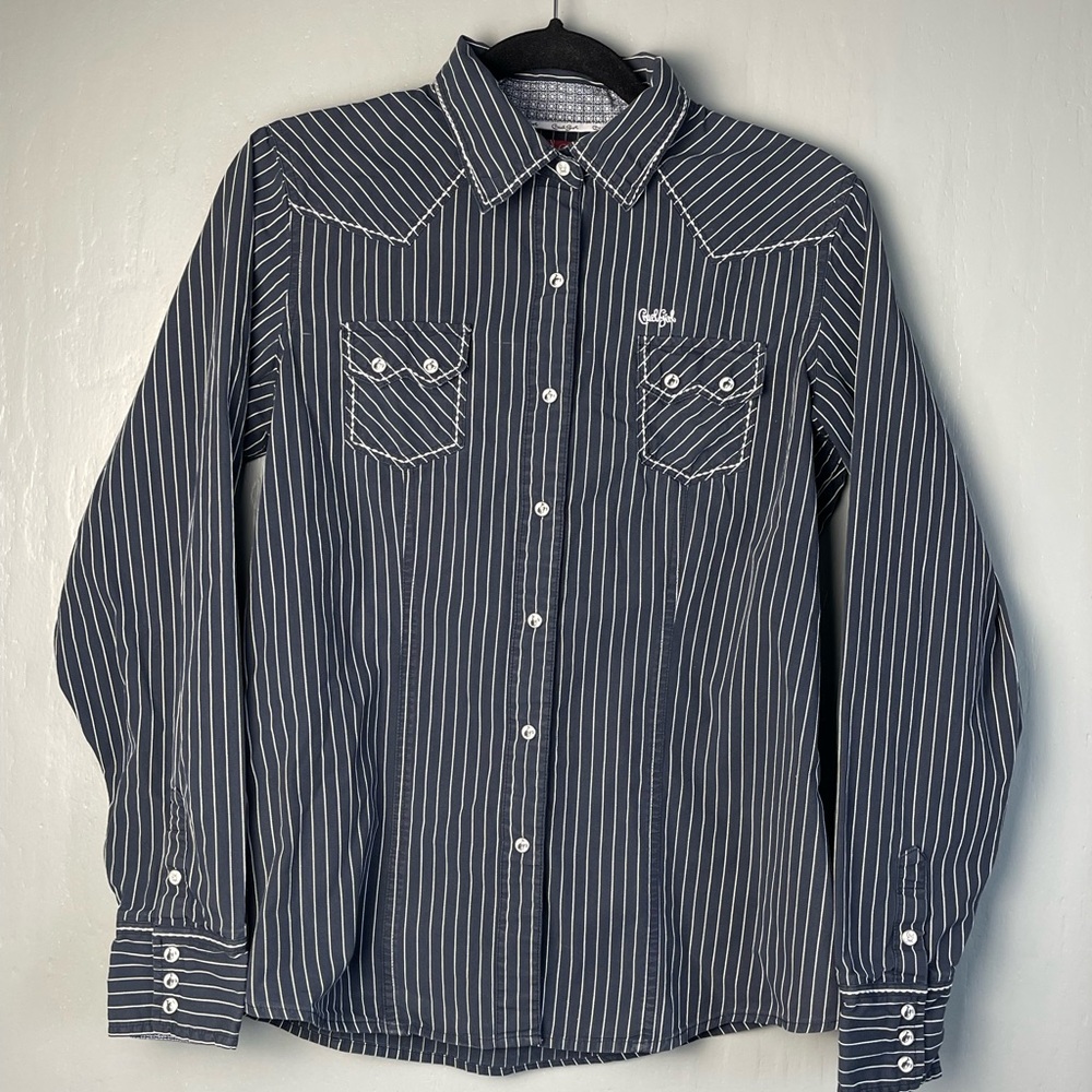 Cruel Girl Blue Striped Long Sleeve Western Shirt Bronco Snap Buttons Women’s L